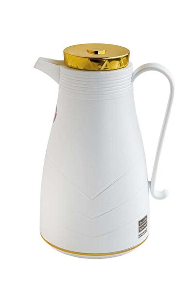 BASURRAH Basra tea and coffee thermos, white, with a golden lid, 1 liter
