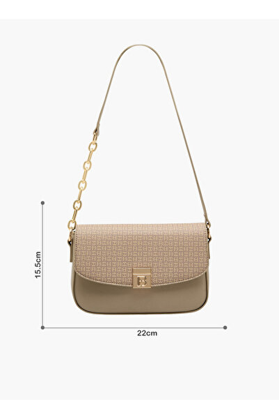 Flora Bella by Shoexpress Monogram Print Shoulder Bag with Magnetic Button Closure - H 15.5 x W 22 cms