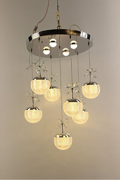 GN GEN AYDINLATMA Gümüş Çemberli Seri Kelebekli 7li Kristalize Küre Model Mod...