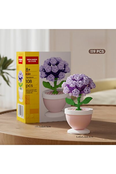 DEK BRICKS Mor Ortanca Saksı Seti 119 Parça | Masaüstü Dekoratif Çiçek