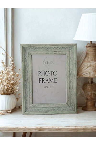 AYHİS DESIGN 15x21 cm Su Yeşili Vintage Klasik Çerçeve – Mat Camlı, Arkalıklı...