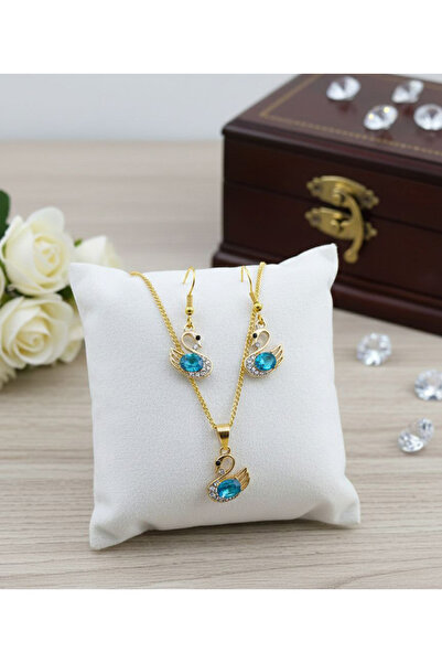 Shiklik 2-Piece Gold Color Zircon Stone Peacock Model Jewelry Set - 60 cm Nec...