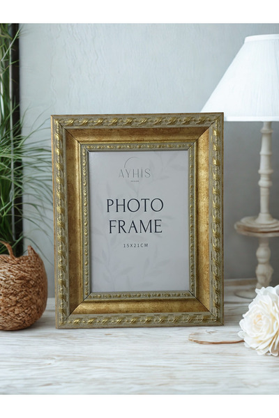 AYHİS DESIGN 15x21 cm Gold Vintage Klasik Çerçeve – Mat Camlı, Arkalıklı, Duv...