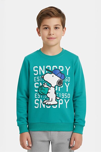 PEANUTS كنزات صوفية للأطفال الأولاد بأكمام طويلة وطبعة رسومية، لون أخضر