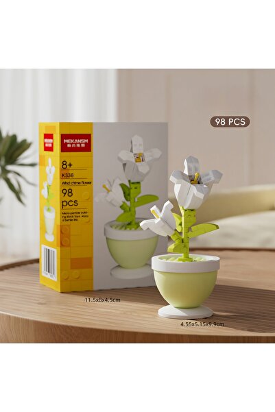DEK BRICKS Beyaz Zambak Saksı Seti 98 Parça | Masaüstü Dekoratif Çiçek