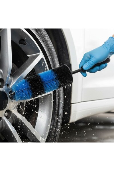 N&M STORE Ergonomic Handle Wheel and Tire Cleaning Brush - Strong Bristle Det...