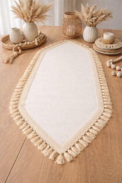 ŞAH TEXTILE DESIGN Sık Püsküllü hakiki premium keten runner 40×110