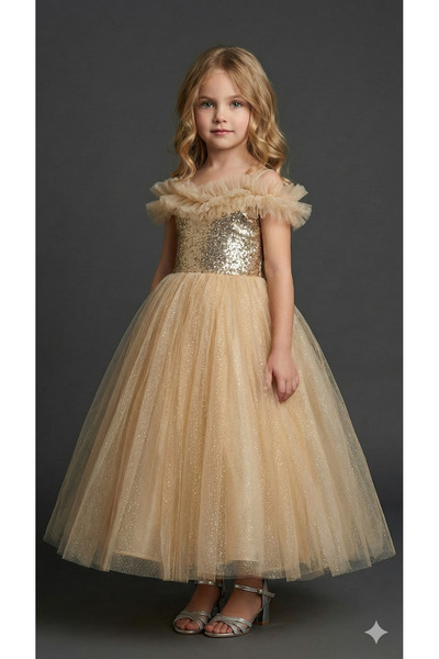 ay yılmaz Kız Çocuk Tarlatanlı Prenses Model Gelinlik Abiye Elbise