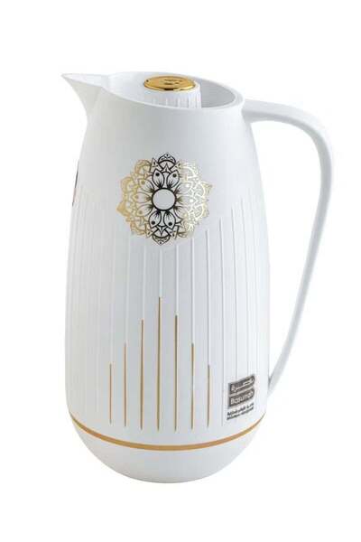 BASURRAH Thermos for tea and coffee from Basurrah, white, decorated, 1 liter