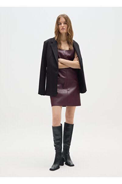 Ovs Purple Varnish-Effect Regular Fit Dress With Zip