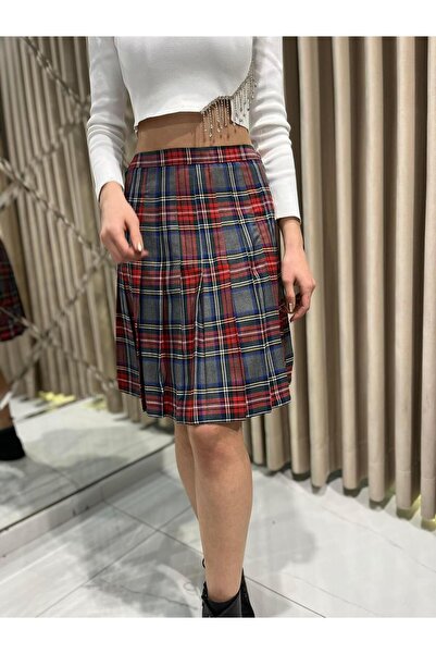 Kaleiçi Yıldızlar Bordo Ekose Etek 933