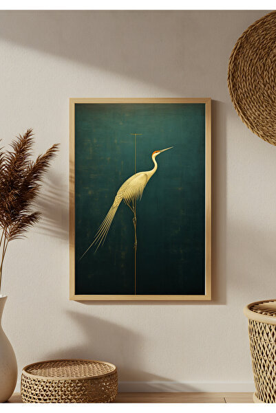 AR AJANS KANVAS TABLO Golden Heron Decorative Framed Mdf Painting