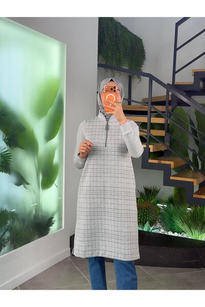 Armine Trend Ekose Desenli Tunik 25KT464 Gri