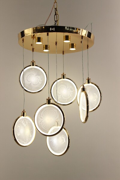 GN GEN AYDINLATMA Lüks Gold 7li Işınsal Desenli 4 Kademeli Gece Modlu Modern ...