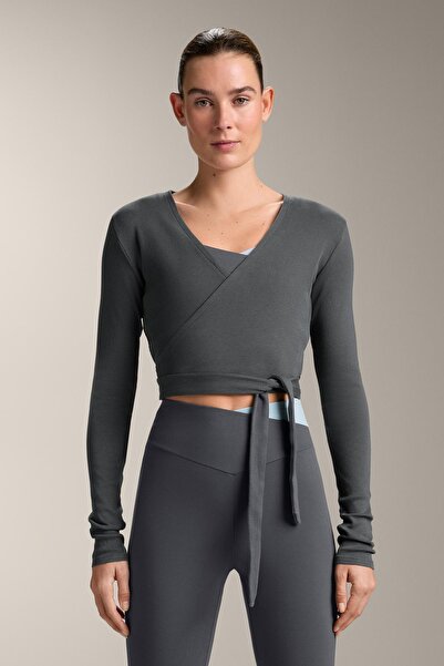 Oysho Rib pamuk karışımı kruvaze T-shirt