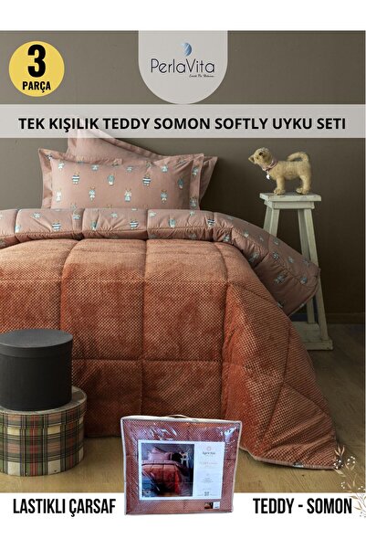 Perlavita Home Apricitas Tek Kişilik Teddy Somon Softly Uyku Seti / 3 Parça