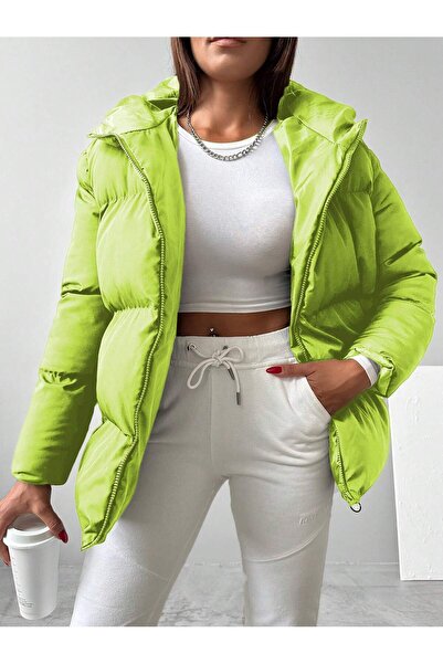 BLUSS Women's Pistachio Green Waterproof Puffer Jacket - Lined Inside K Hoode...
