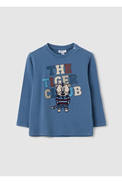 Ovs Children'S Blue Pure Cotton T-Shirt With Print