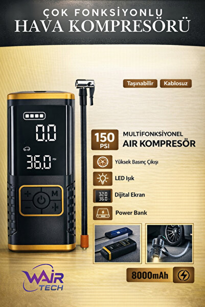 Penthouse 8000mAh Powerbank Özellikli Kablolu & Kablosuz Hava Kompresörü 150 ...