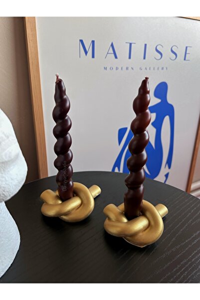 Daisyyartxstudio Düğüm şamdan mumluk pirinç gold rengi (2 adet)