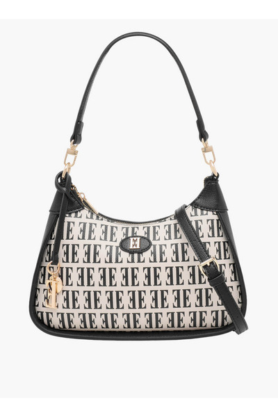 ELLE Monogram Print Shoulder Bag with Detachable Strap