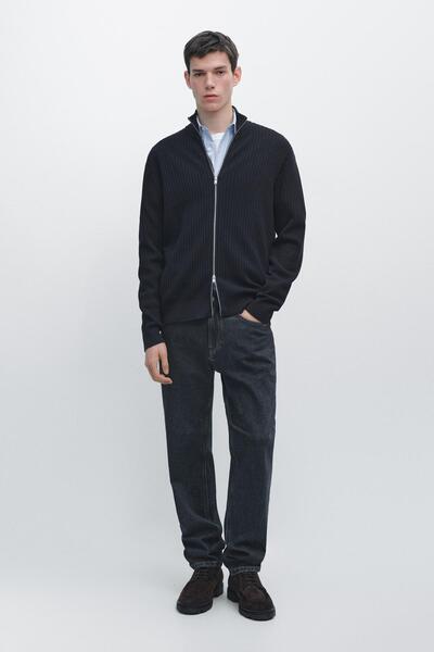 Massimo Dutti Fermuarlı %100 pamuklu triko hırka