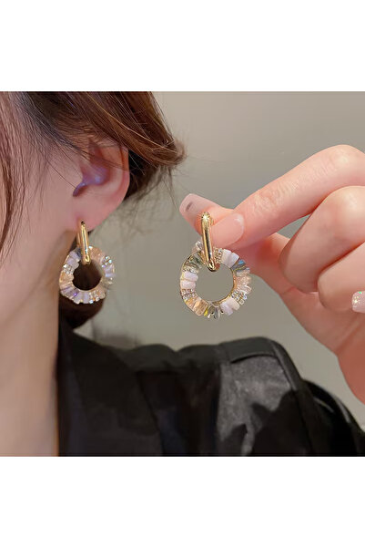 Takıtolia Inspire - Colorful Zircon Stone French Design Gold Color Hoop Elega...