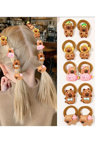 ÇEÇEN HOME 10 bucăți de elastice de păr colorate și drăguțe în formă de capib...