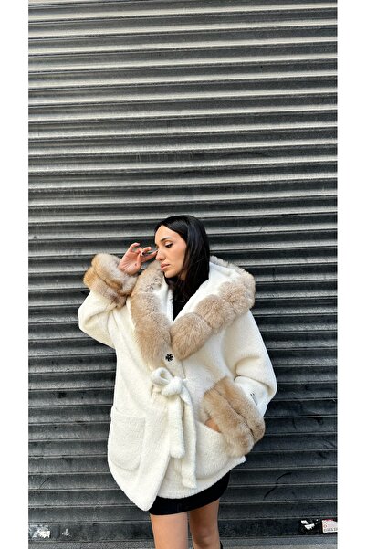 Furora Store Kadın Kürklü Alkantara Ceket-Yumuşak Dokulu Oversize Kadın Kürkl...