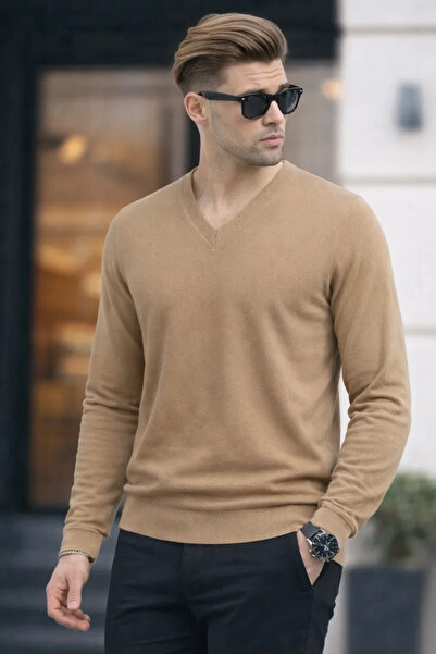 COMBİNE MİCHAİL Erkek Premium Karamel V Yaka Triko Kazak