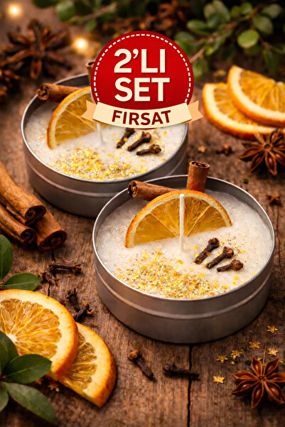 Candle 2 Adet Dekoratif Hediyelik Tarçın Kokulu Kutu Mum, Doğal El Yapımı Dek...