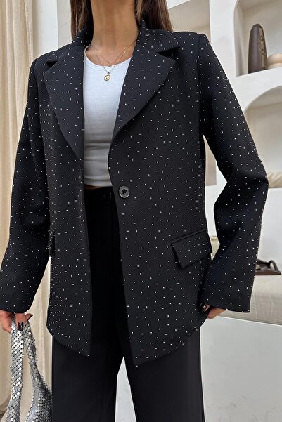 mylove سترة بليزر ستون باللون الأسود