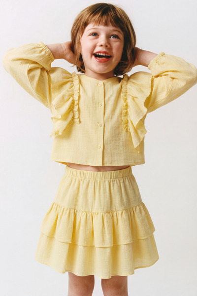 Magu Girl's Yellow Ruffle Detailed Blouse and Skirt Set