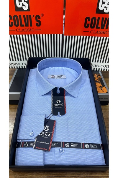 COLVIS MAN Klasik Uzun Kol Desenli Likra Yaka Düğmeli Hediye Kutulu Kolay Ütü...