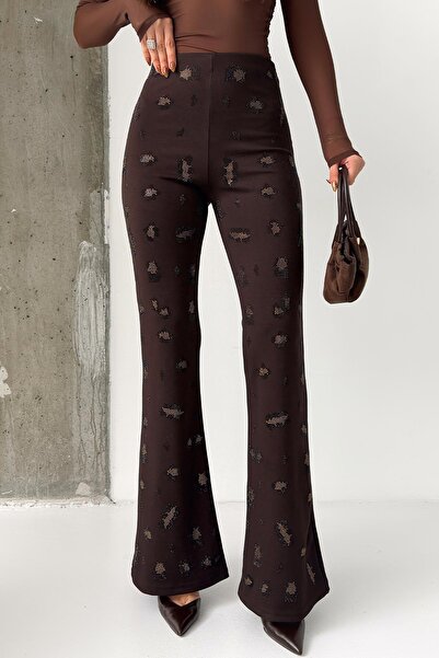 Mine Tan Butik Leopard stone steel fabric Palazzo Pants - brown