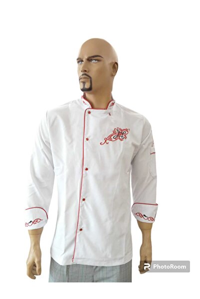 PERSONELİTY White Red Tubular Short Sleeve Cook's Jacket