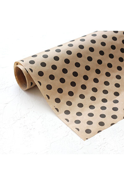 Bimotif 3lü Ambalaj, Paket Kağıdı, 70x100 cm Puantiye Desenli, Kraft-Siyah