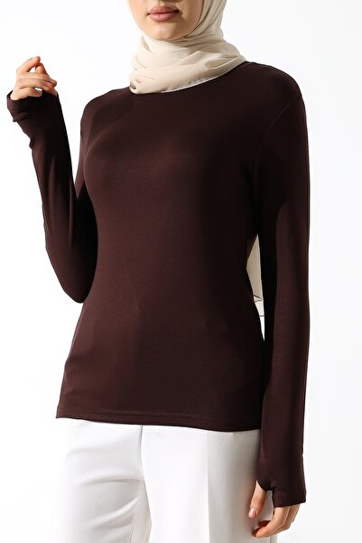 Sabr Buzi Crew Neck Finger-Loop Blouse – Stretchy Ribbed, Casual Comfortable ...