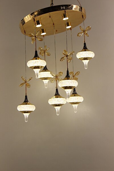 GN GEN AYDINLATMA Gold Çemberli Seri 7li Estetik Kristal Kelebekli Topaç Form...