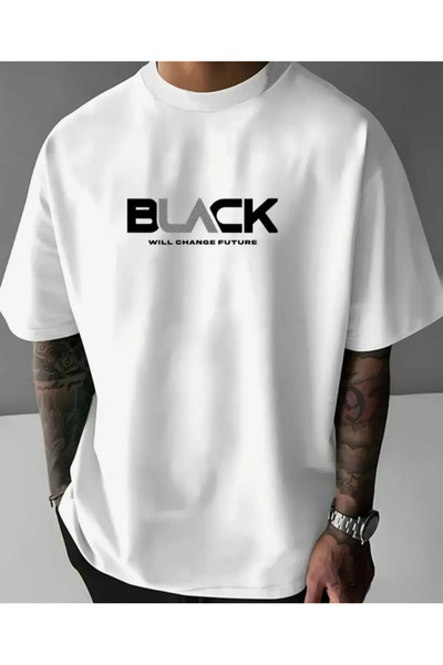 shi dumanlar giyim تيشيرت للجنسين، مقاس كبير، أسود، مطبوع صورة تغيير