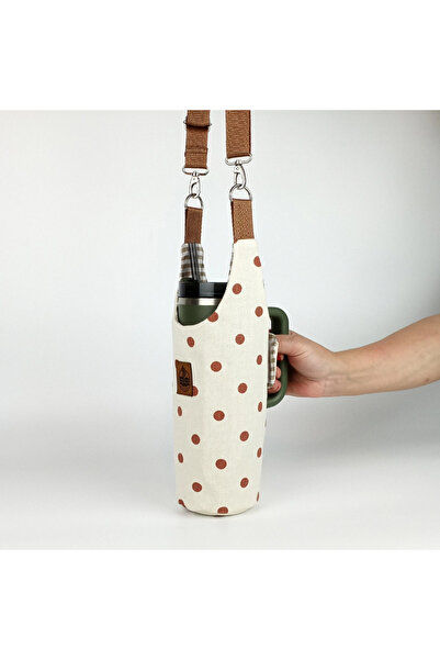 woodycord Ръчно изработен кремав габардинен калъф за термос с дръжки и пипета...