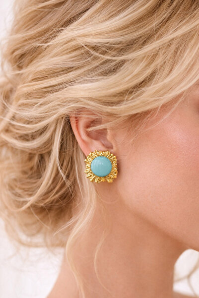 New Obsessions Gold Button Earrings with Engraving Detail