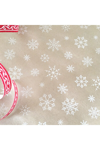 Bimotif 3lü Ambalaj, Paket Kağıdı, 70x100 cm Kar Desenli, Kraft-Beyaz