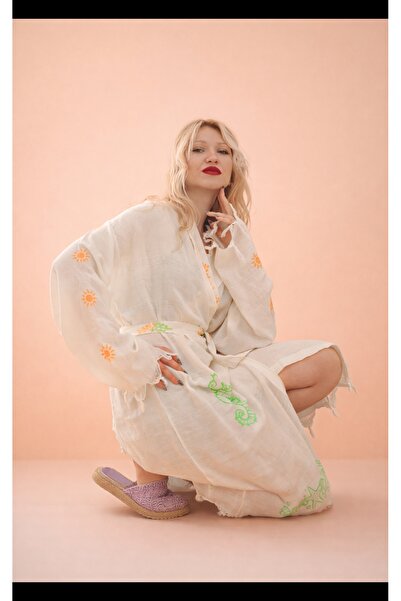 hat craft kadın bornoz, kimono, plaj sabahlığı, yazlık, desenli, kuşaklı, bea...