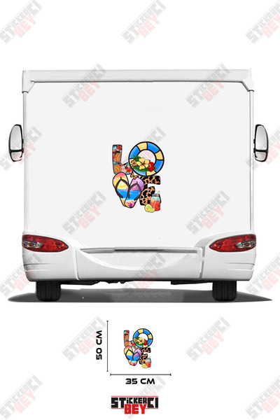 STİCKERCI BEY Visual Caravan Sticker Coating with Love Written on It and Coas...