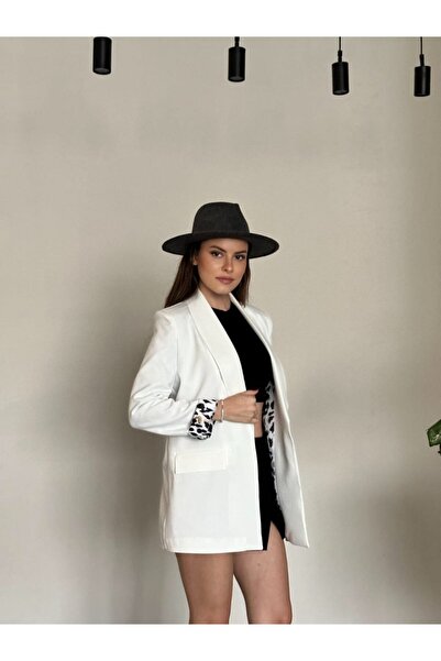 gm giyimarket Women's Lined Leopard Blazer Jacket