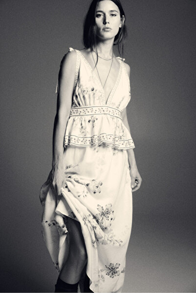 H&M Keten Karışımlı ve Bağlanan Askılı Elbise