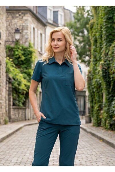 Dr. Mitra بدلة نسائية طبية من طراز باريس باللون الأخضر البترولي قماش قابل للت...