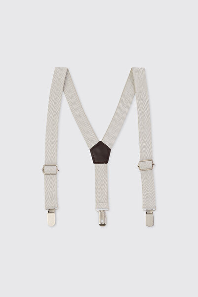 Panço Erkek Çocuk Çizgili Bej Pantolon Askısı