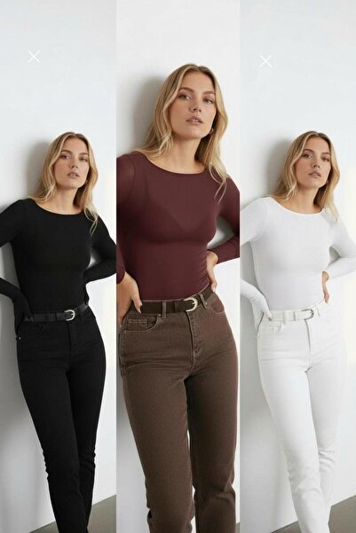 Bliss Women's Boat Neck Modal Cashmere Lightweight Blouse 3-Piece Set Black-W...